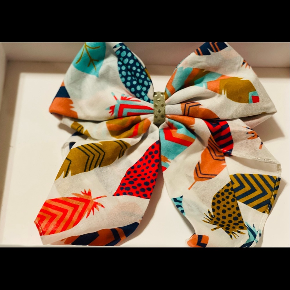 Feather fabric girls hair bow